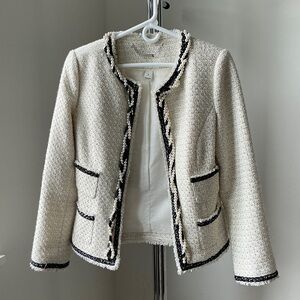 White House Black Market Textured Cream Blazer with Black Trim